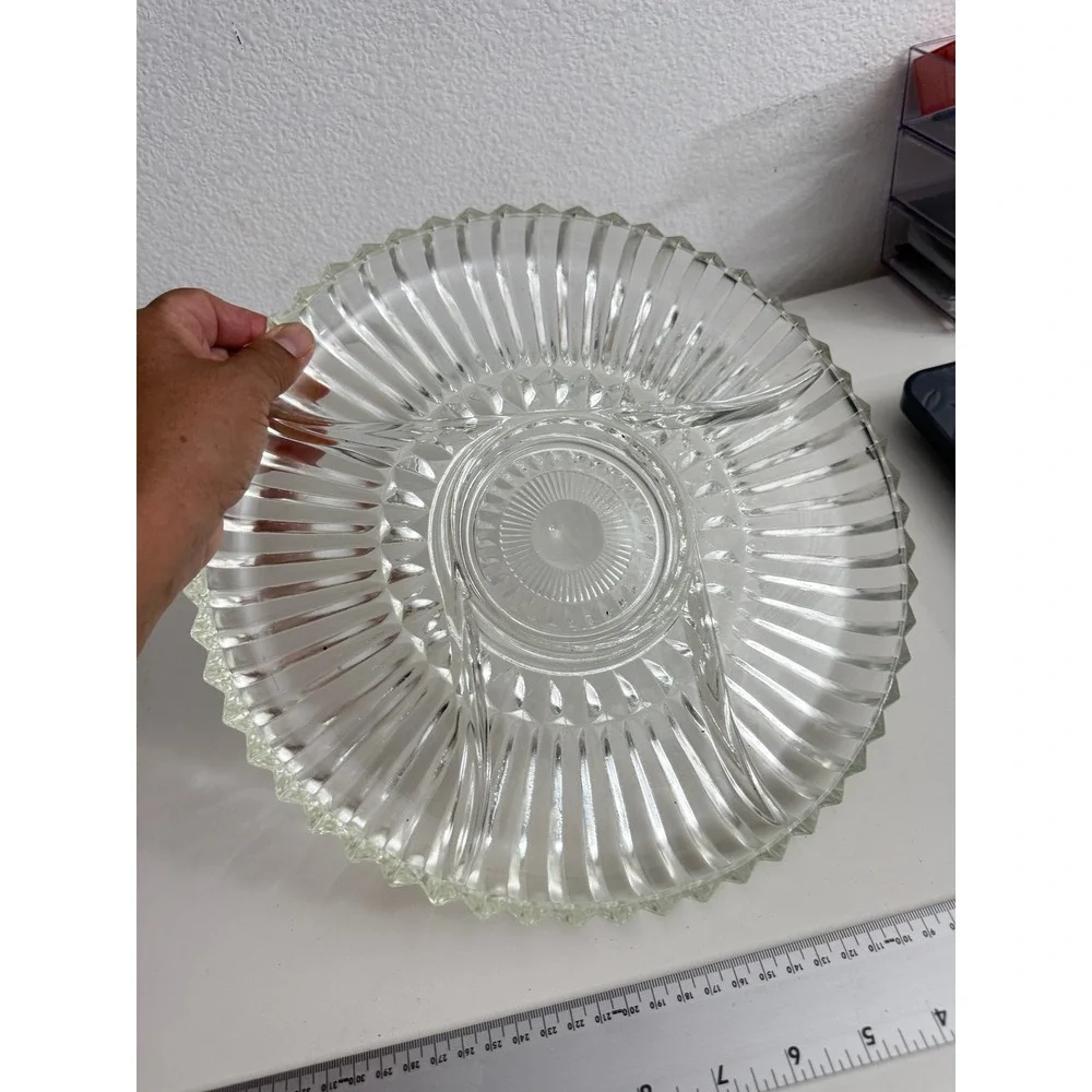 Vintage Clear Pressed Glass Section Relish Tray Scalloped Edge Serving Dish 11in